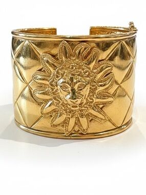 CHANEL Gold Plated Quilted Hinge Bracelet with Lion